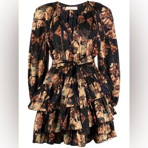 ULLA JOHNSON MIRANDA TIERED TIE WAIST MINI DRESS